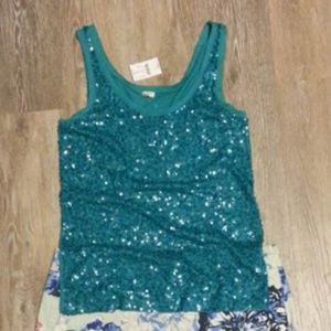 J Crew Teal sequin tank top NWT